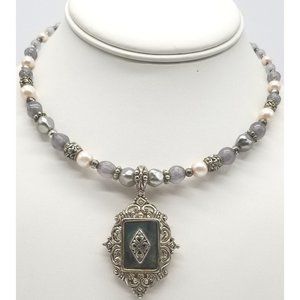 Premiere Design Collar Faux Pearl Silver Tone Spacer Elegant Pendant Necklace